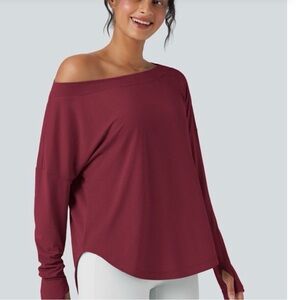 Halara One Shoulder Long Sleeve Thumb Hole Curved Hem High Low Quick Dry Yoga